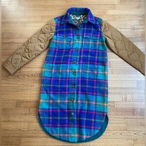 RARE retired Sundance Quilted tan sleeves Colorful textured Plaid Jacket Small